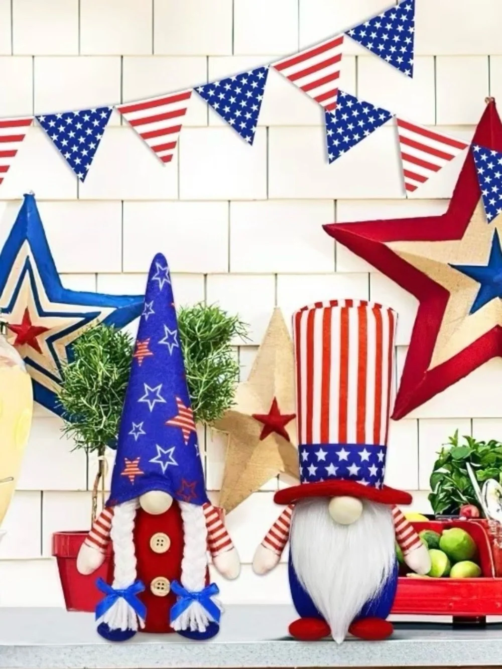 NWOT “Set of 2” Red White & Blue Patriotic Gnomes, Home Decor, Fourth of July